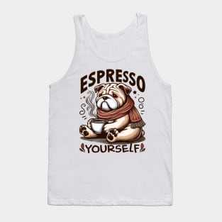 "Warm Espresso Bulldog - Cozy Coffee Humor" Tank Top